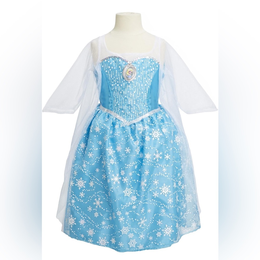 Disney Frozen Elsa Princess Dress Blue Snowflake Gown with Cape Girls Halloween